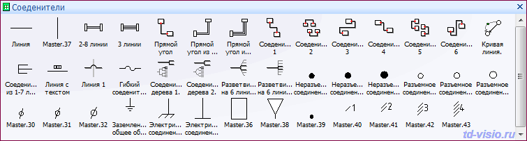 Линии электрической связи (Соединители). Фигуры (трафареты) Visio: Соеденители