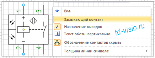 Контекстное меню фигуры Visio Фотоэлектрический выключатель-излучатель/приемник.