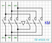 Контактор (магнитный пускатель) реверсивный, 3-х полюсный.