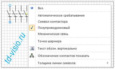 Контекстное меню фигуры Visio Контактор.
