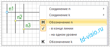 Обозначение проводов, фаз расположено в конце каждой линии.