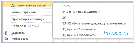 Контекстное меню фигуры основной надписи форма 1