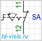 Переключатель 2-позиционный с фиксацией положения, размыкающий