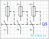 Выключатель трехфазный с автоматическим отключением любым из плавких предохранителей ударного действия