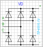 Выпрямитель двухполупериодный 3-фазный.