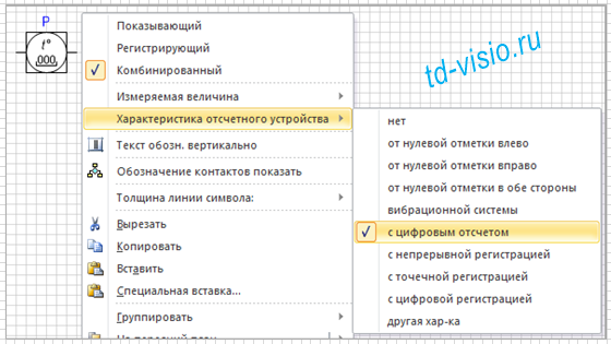 Выбор характеристики осчетного устройства измерительного прибора на условном обозначении.