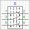 Переключатель на 4 положения, коммутируемых цепей (контактов) 3.