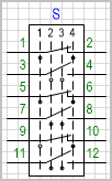 Переключатель на 4 положения, коммутируемых цепей (контактов) 6.
