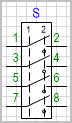 Переключатель на 2 положения, коммутируемых цепей (контактов) 4.