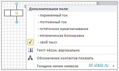 Контекстное меню фигуры Visio катушка реле
