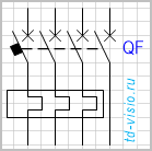 Выключатель, 4-полюсный, с 3-полюсной защитой.