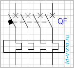 Выключатель, 4-полюсный с расцепителем.