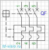 Выключатель, 3-полюсный с комбинированным расцепителем.