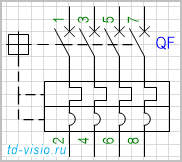 Выключатель, 4-полюсный с комбинированным расцепителем.