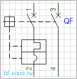 Выключатель, 2-полюсный, с 1-полюсным комбинированным расцепителем.