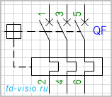 Выключатель, 3-полюсный с расцепителем.