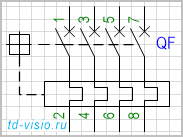 Выключатель, 4-полюсный с расцепителем.