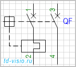 Выключатель, 2-полюсный, с 1-полюсной защитой.