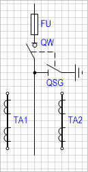 Блок-схема: предохранитель - выключатель нагрузки с заземляющим ножом (с двумя трансформаторами тока).