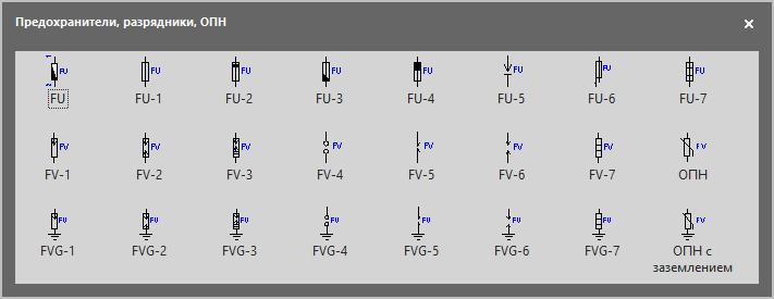 Трафарет Visio Предохранители, разрядники, ОПН для однолинейных схем электроснабжения.