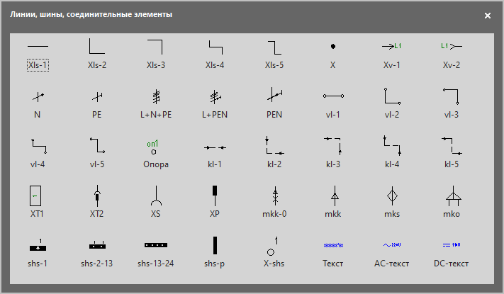 Трафарет Visio Линии, шины, соединительные элементы для однолинейных схем электроснабжения.