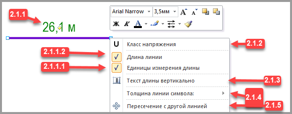 Контекстное меню фигуры ВЛ