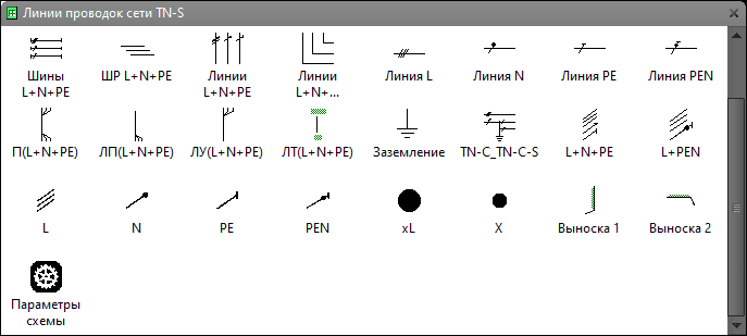 Трафарет Visio «Линии проводок сети TN-S» - состав