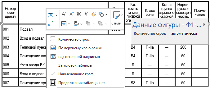 Настройки оформления таблицы